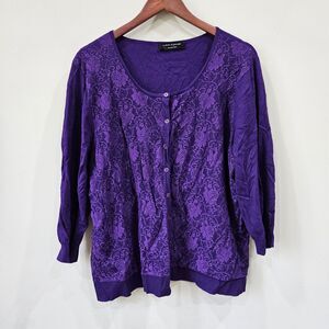 Cable & Gage Women's Lace Overlay Cardigan Sweater Plus Size Vibrant Feminine